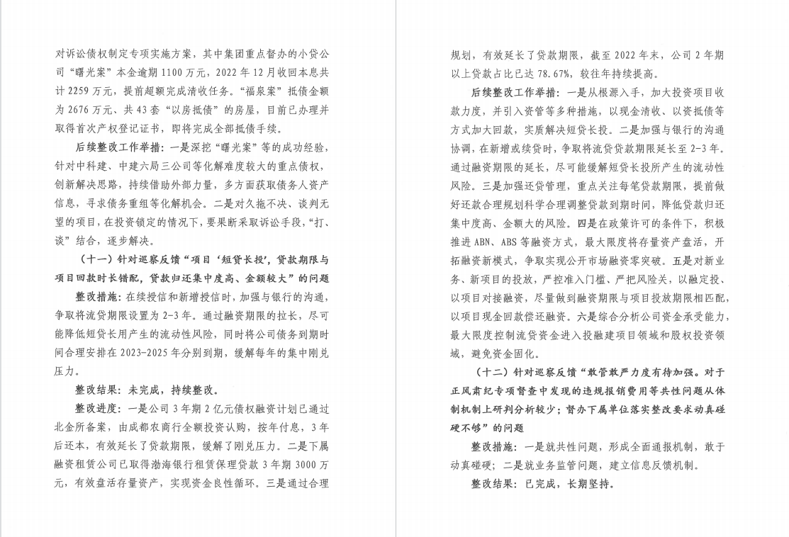 四川华西金融控股股份有限公司党委 关于巡察整改阶段进展情况的通报